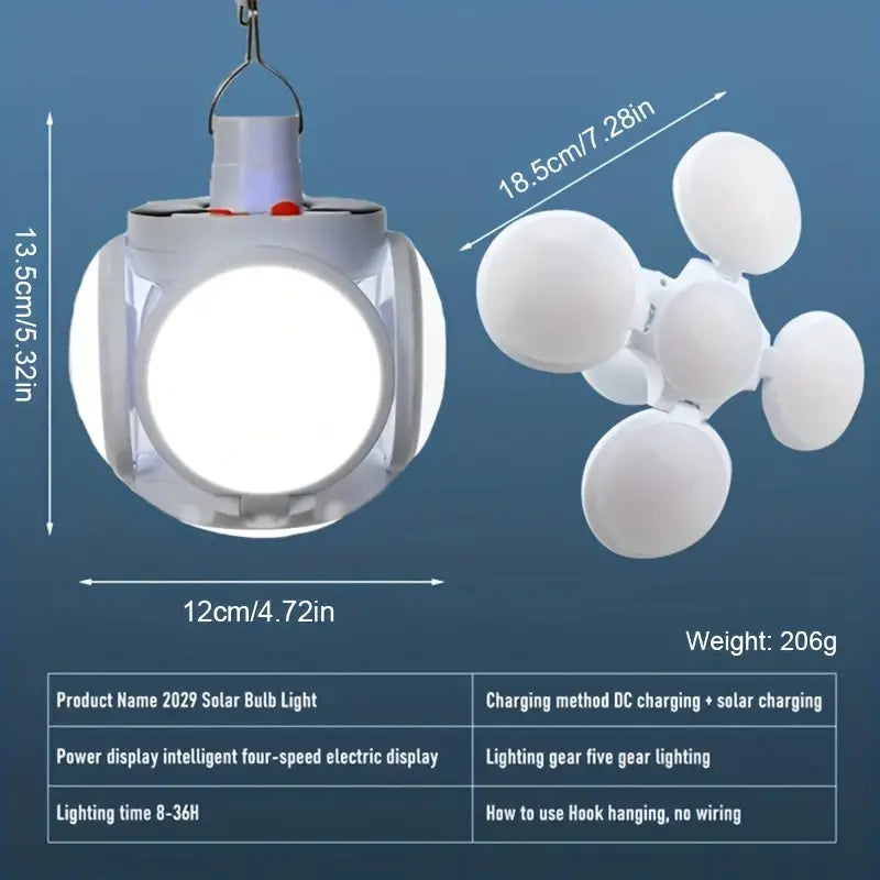 Solar Folding Light with Power Display - Portable USB Rechargeable LED Bulb