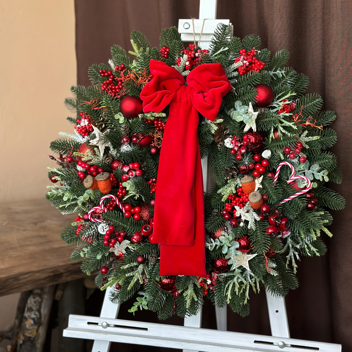 Artificial Christmas Wreath with Red Bow