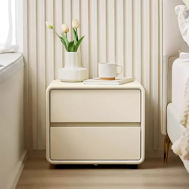 Bedside Table w/ Fabric Drawers - White