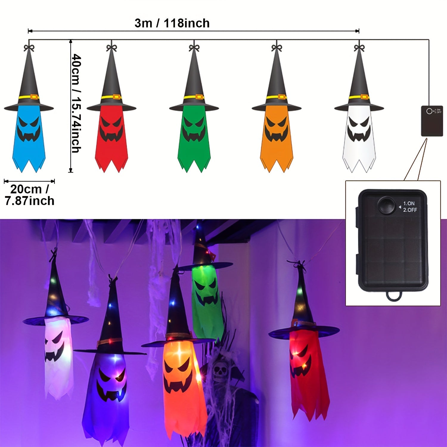 Halloween Ghost Witch Hat Lights 5-Pack LED