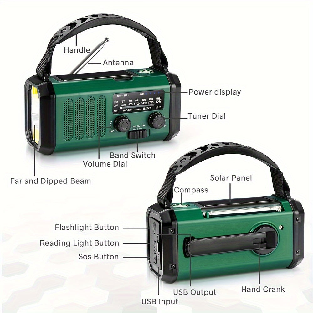 10000mAh Solar-Powered Emergency Radio with Flashlight