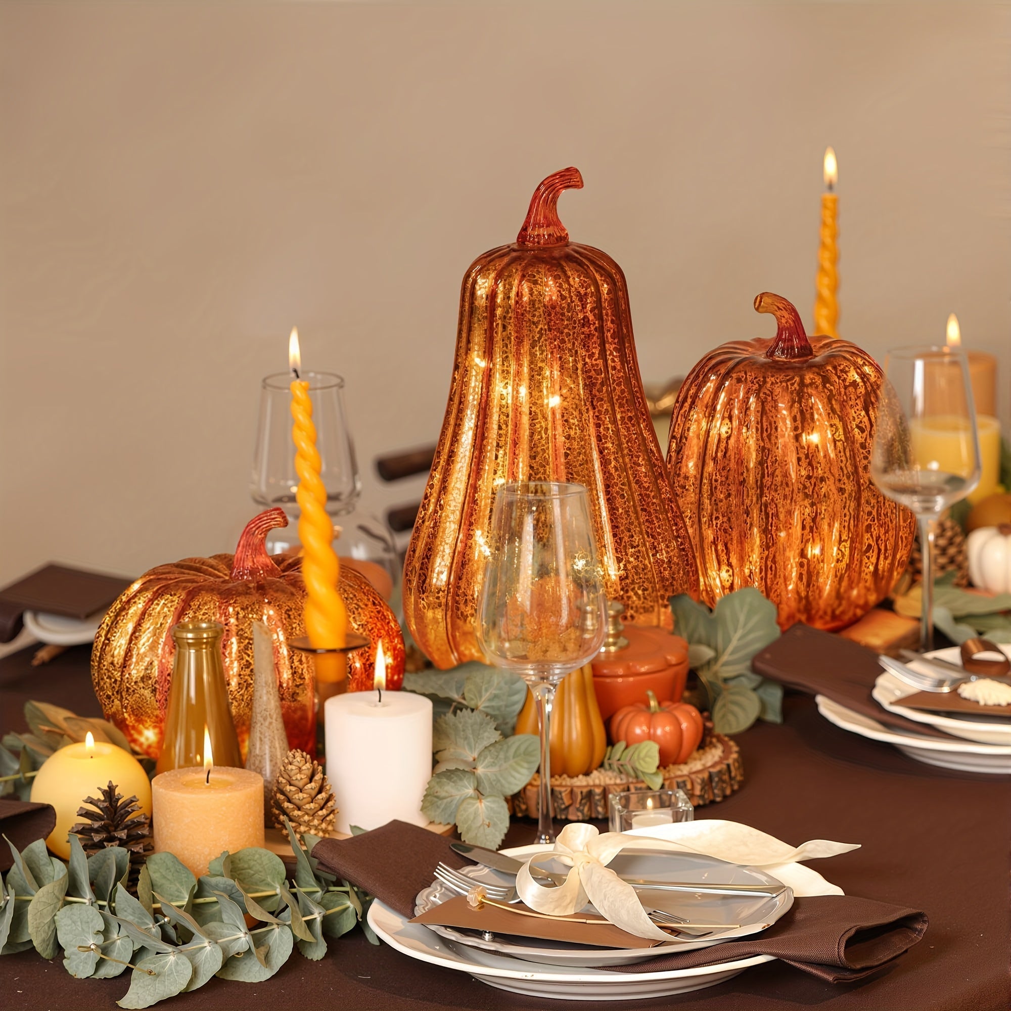 Lighted Pumpkins with Warm White Glow (Set of 3)