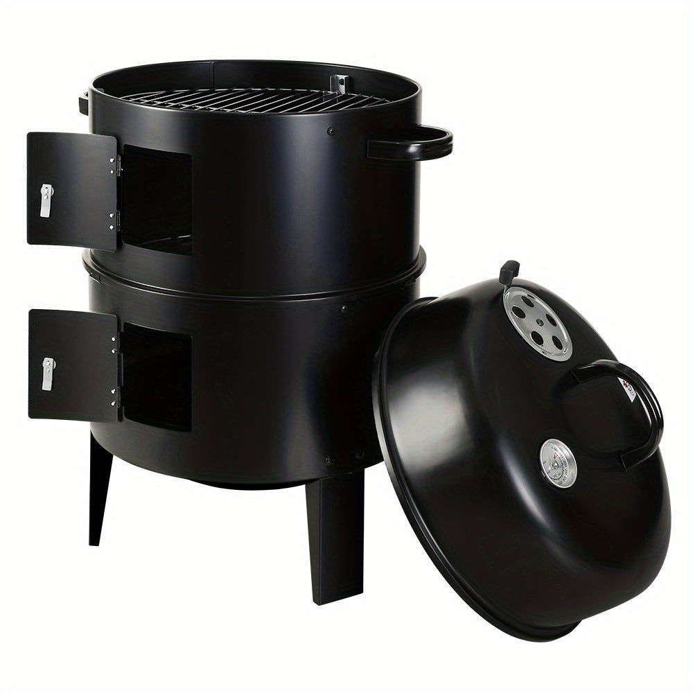 3-in-1 Charcoal BBQ Grill & Smoker Portable Outdoor Roaster