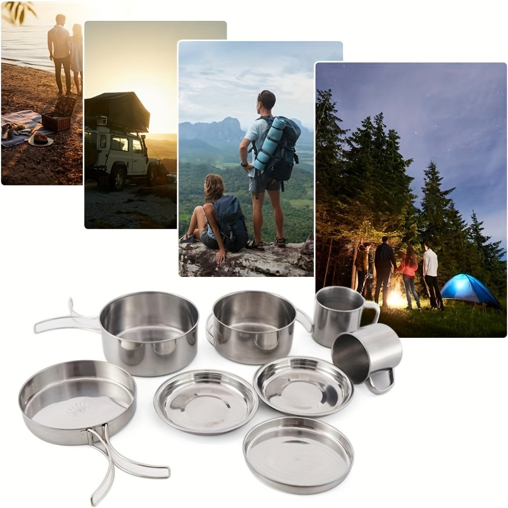 Camping Cookware Stainless Steel Set Outdoor (8pcs)