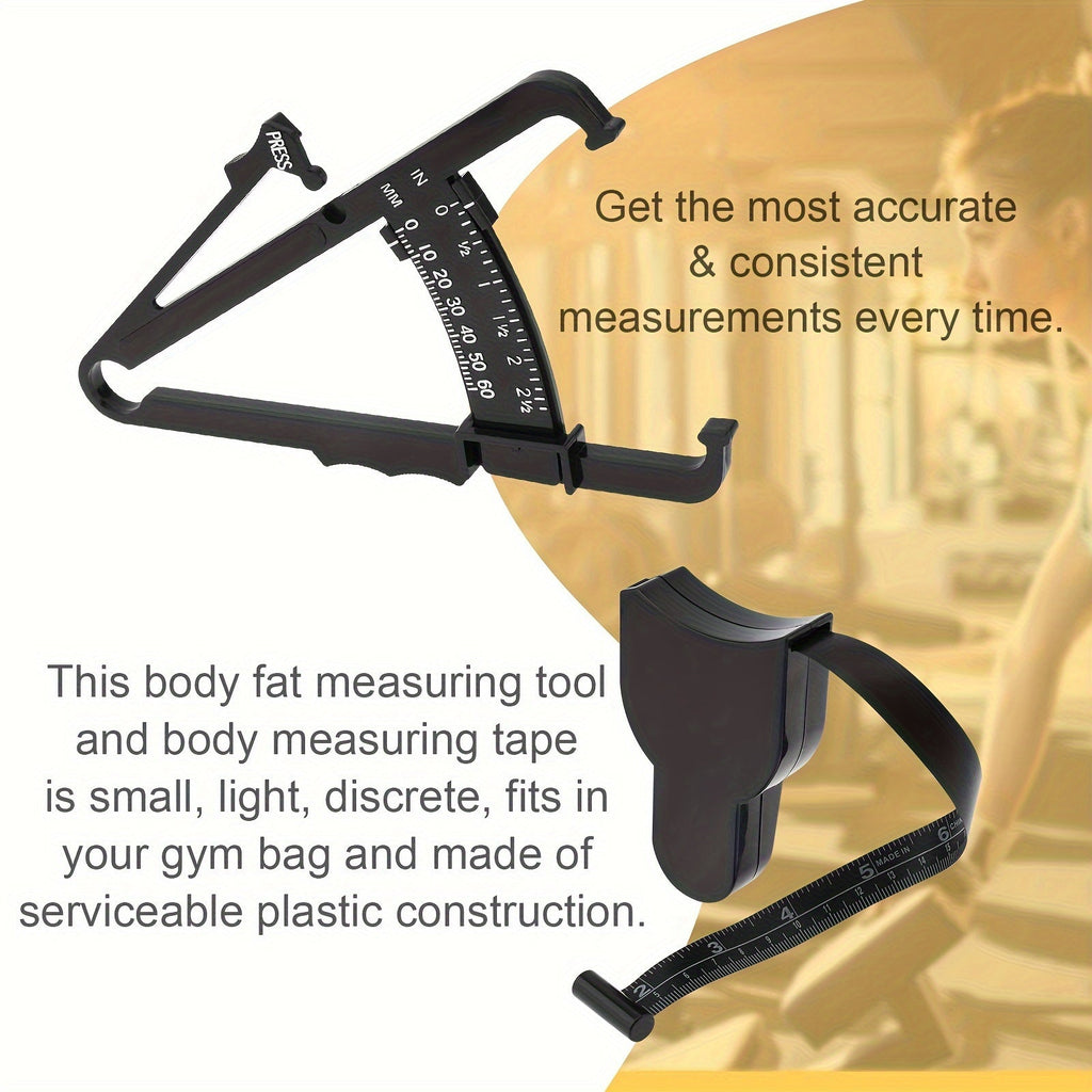Portable Body Fat Caliper And Tape Measure Set(Black)