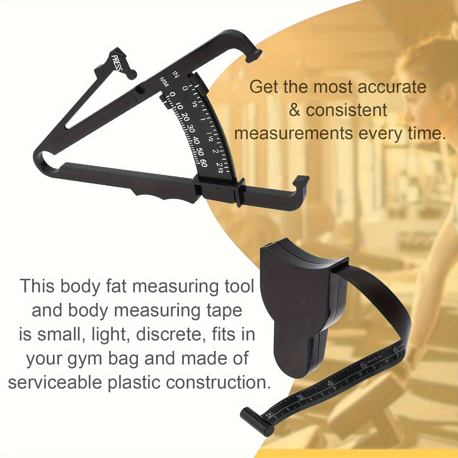 Portable Body Fat Caliper And Tape Measure Set(Black)