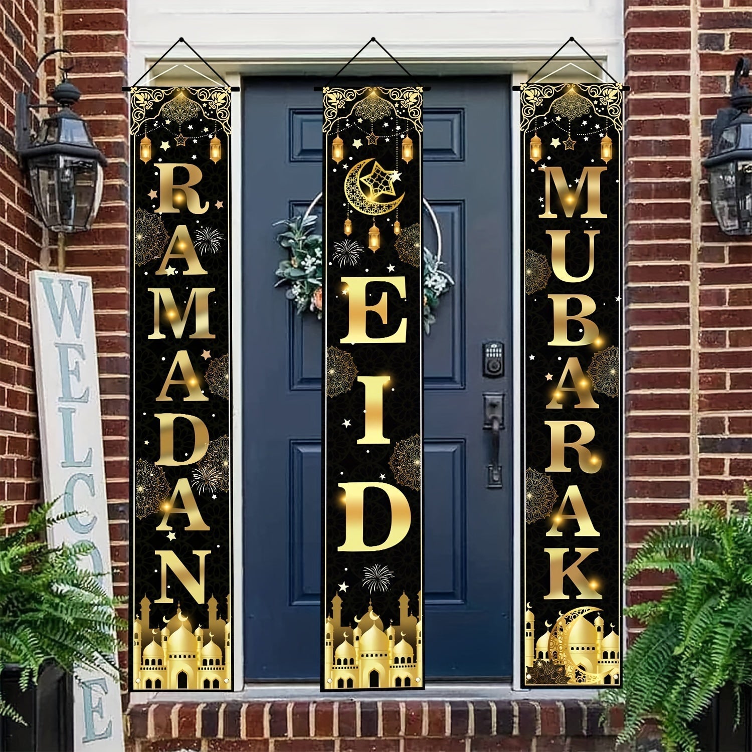 3pcs Ramadan & Eid Door Banner Decorations