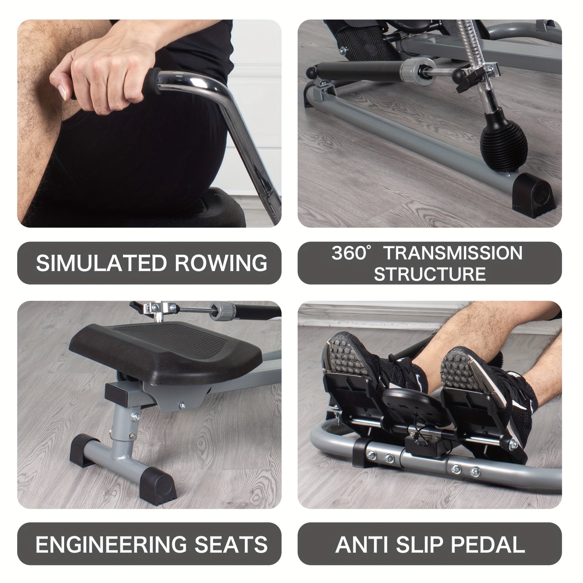 Foldable Rowing Machine With Lcd Monitor - Fitness Trainer(Grey)