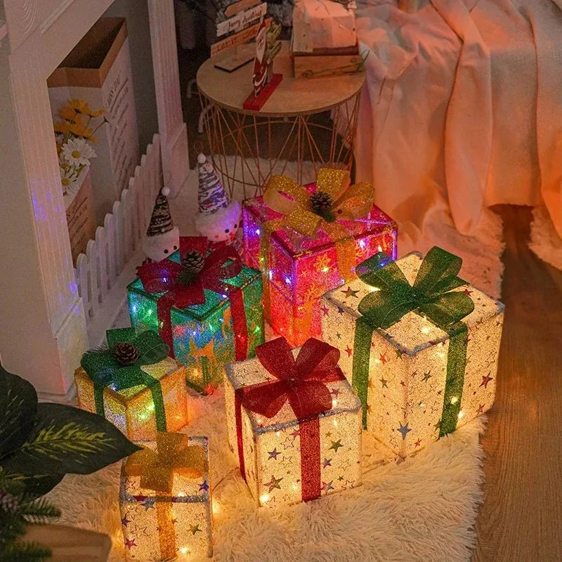 3Pcs Christmas Gift Boxes With Luminous Bows