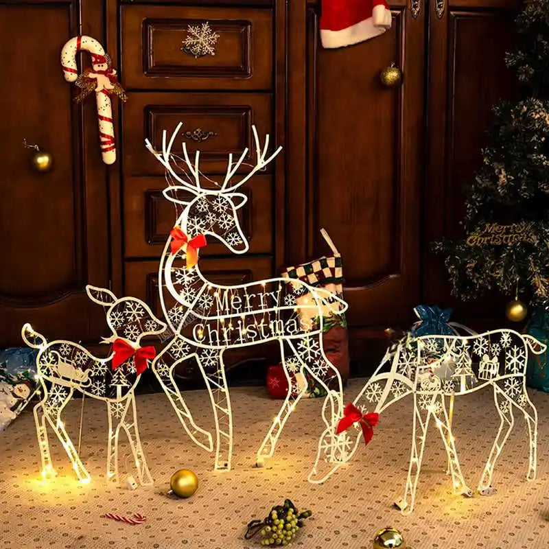 Iron Reindeer Christmas Garden Decor With Led Lights (3Pcs )