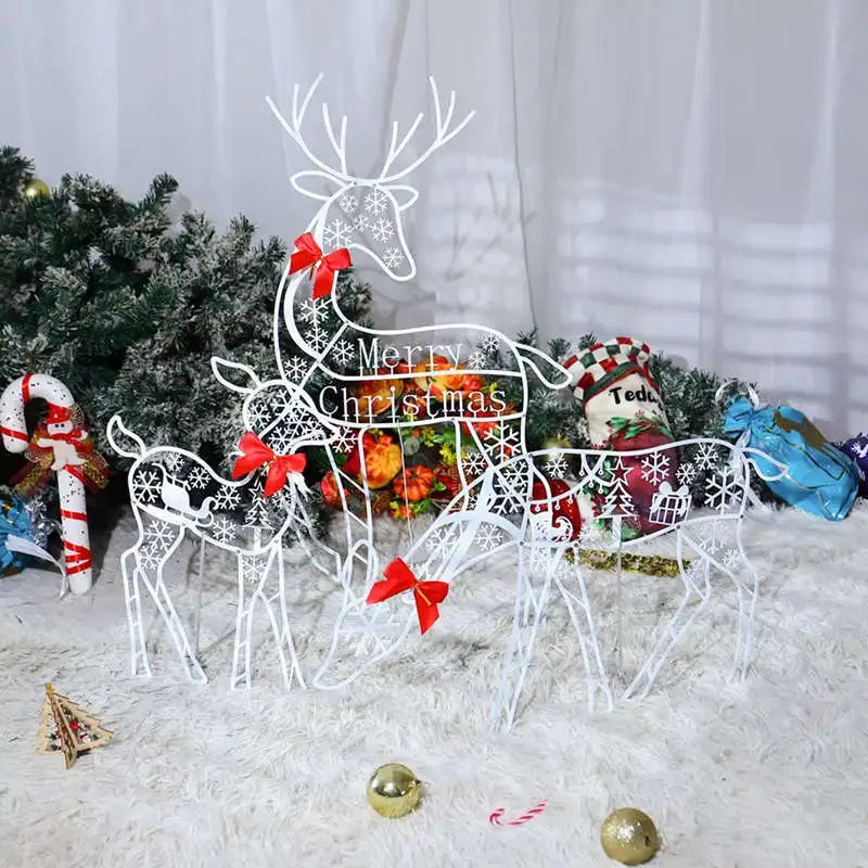 Iron Reindeer Christmas Garden Decor With Led Lights (3Pcs )