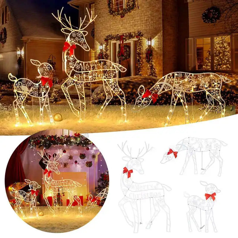 Iron Reindeer Christmas Garden Decor With Led Lights (3Pcs )