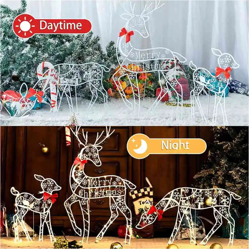 Iron Reindeer Christmas Garden Decor With Led Lights (3Pcs )