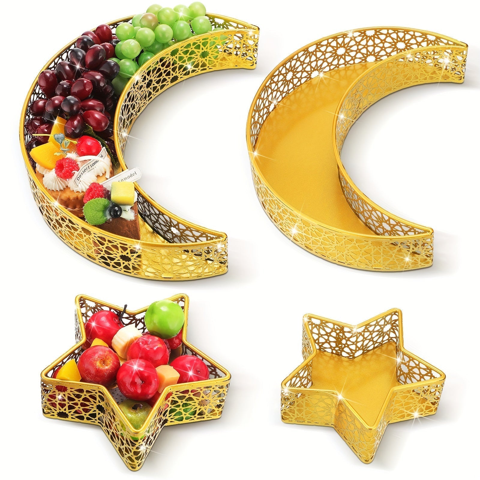 2Pcs Ramadan Iron Serving Trays Set For Desserts