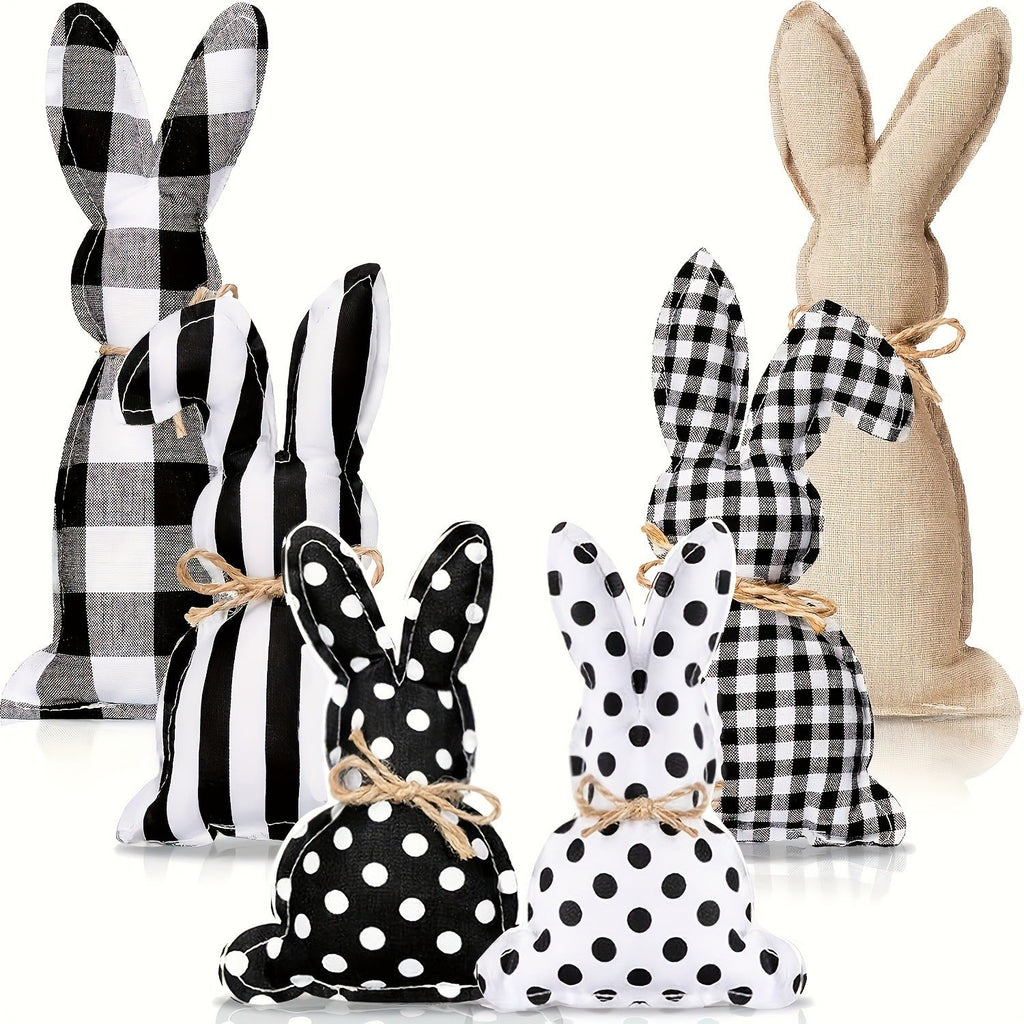 Set Of 6 Easter Bunny Decor With Polka Dot Baskets