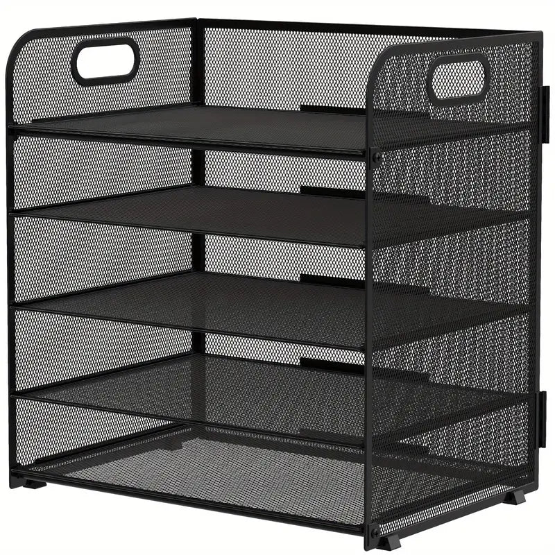 Black Mesh Desktop File Organizer - 5-Layer, Portable and Sleek Design