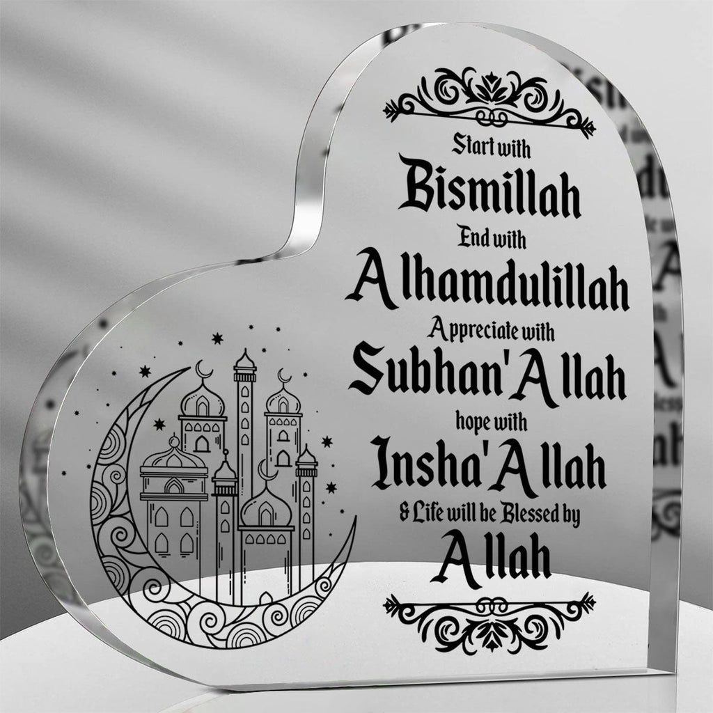 Islamic Acrylic Heart-Shaped Eid Mubarak Ornament