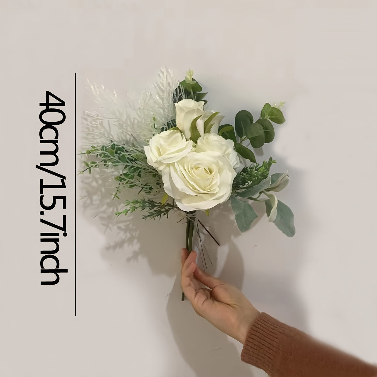 Artificial Fabric Roses & Eucalyptus Floral Arrangement