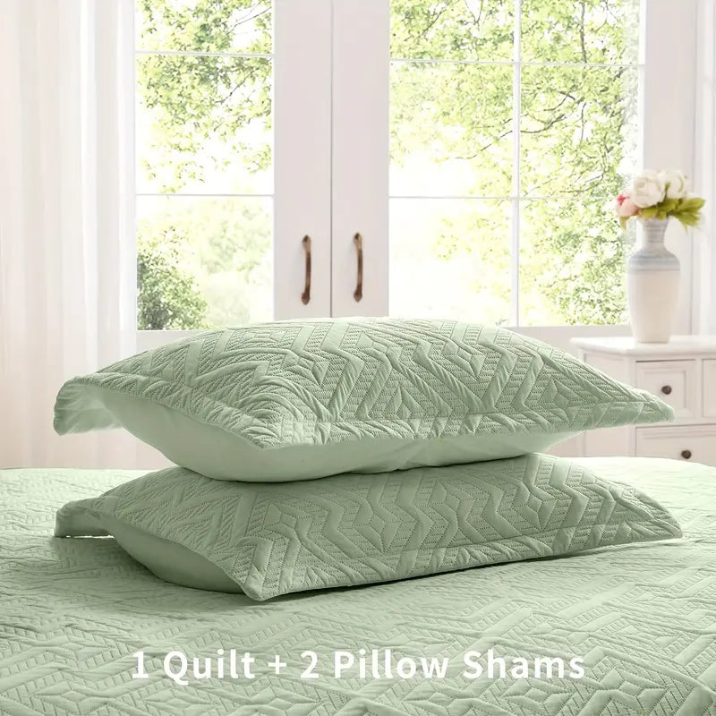 Grass Green Microfiber 3-Piece 150GSM Bedspread Set - King Size