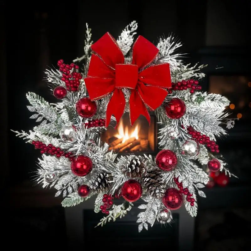 Christmas Wreath With Bow And Plush Flowers