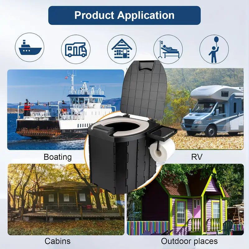 Portable Folding Toilet with PU Seat Cushion - Ideal for RV, Car, Camping