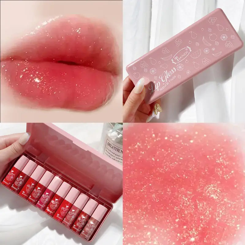 10 pcs Shimmer Mini Lip Gloss Kit - Hydrating Liquid Lipsticks Long Lasting