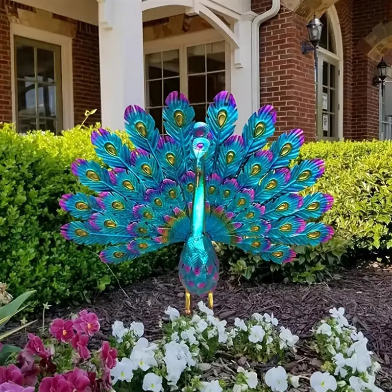 Exquisite Painted Peacock Garden Sculpture - Elegant Metal Animal Figurine for Easter