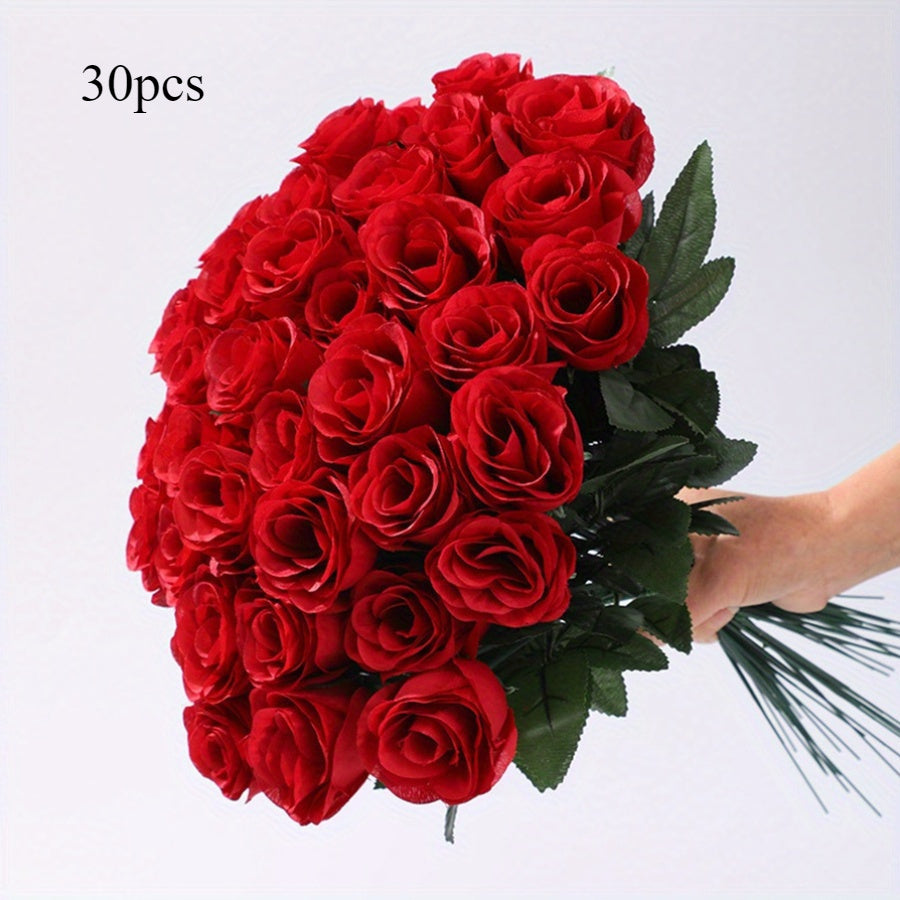 30Pcs Realistic Velvet Rose Bouquet For Decor
