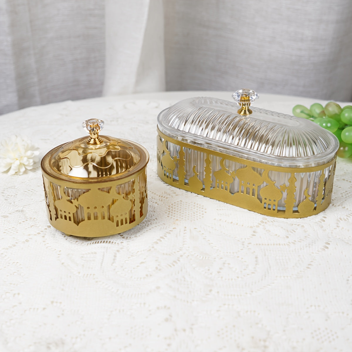 3pcs Metal Ramadan Oval Tray Set Jewelry Organizer