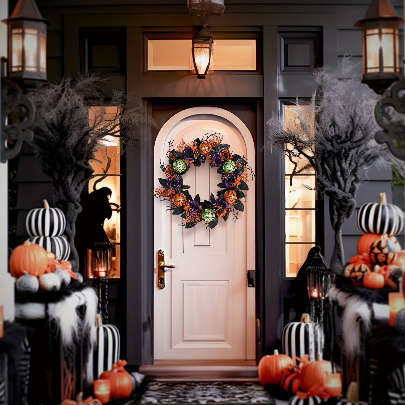 Halloween Wreath Roses and Spider Design