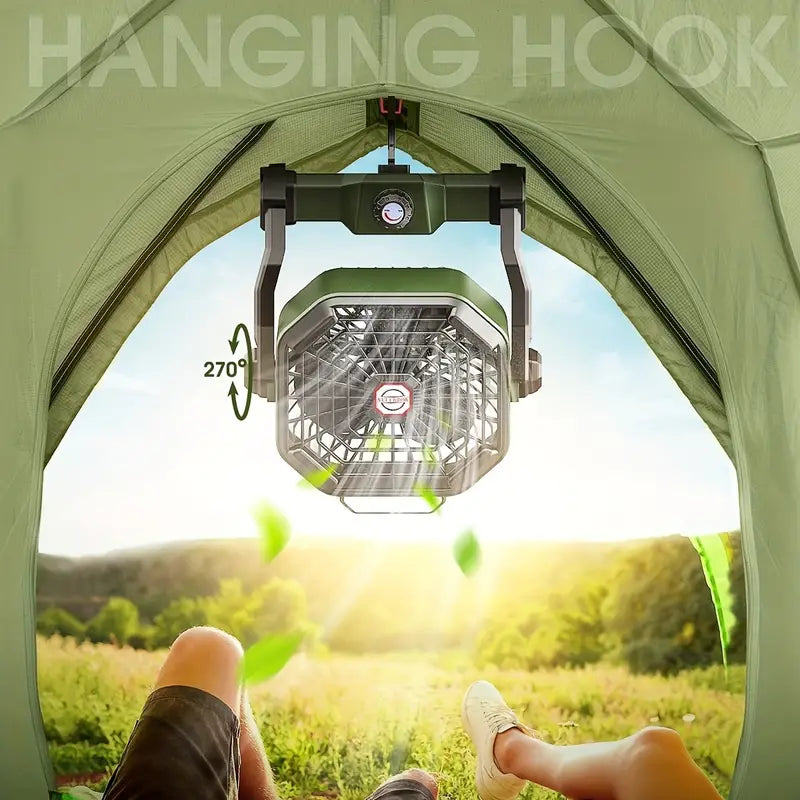 Portable Rechargeable Camping Fan - 7800mAh Battery, Cordless, USB Operated, Wireless, Hanging Hook