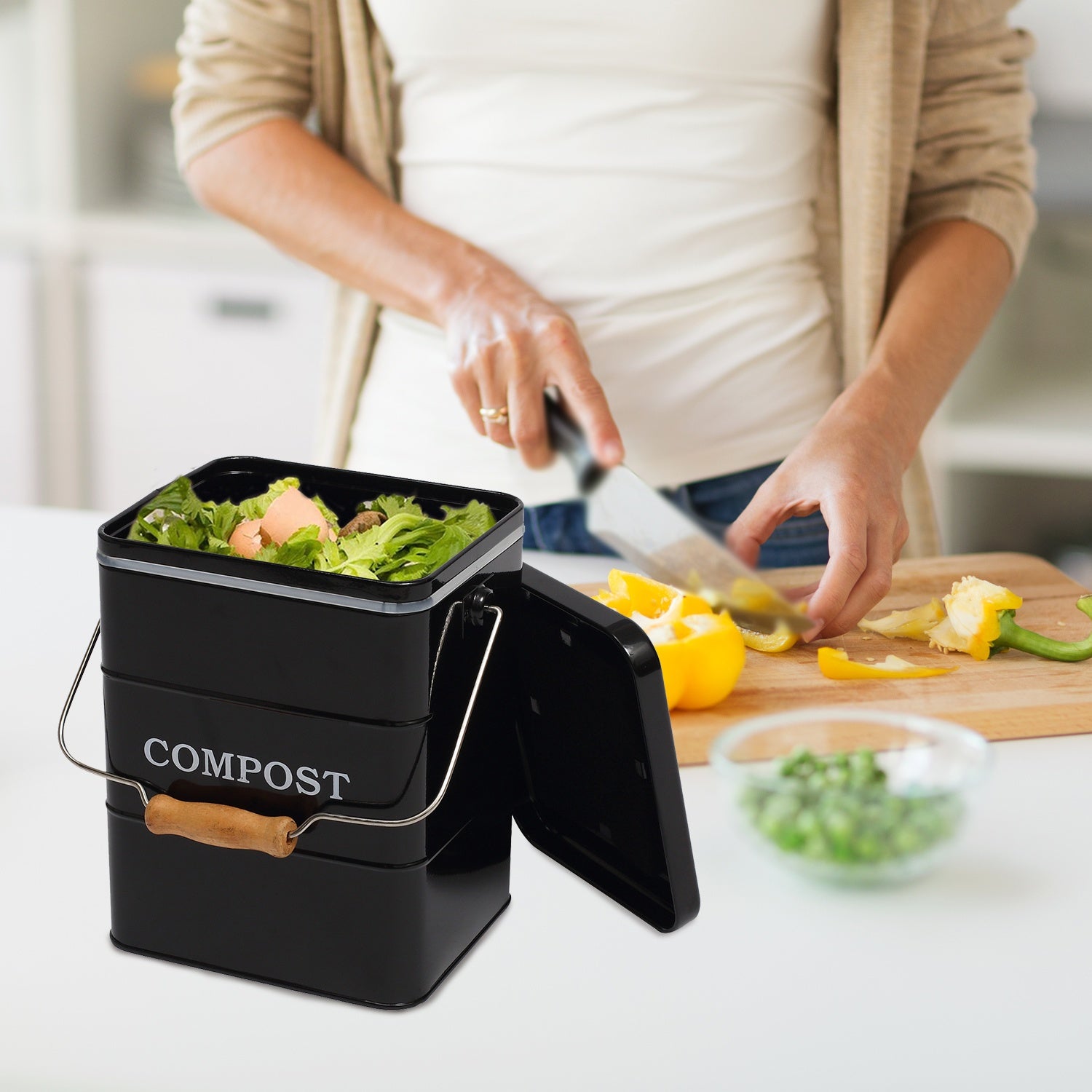 Metal Compost Bin Indoor Kitchen Countertop