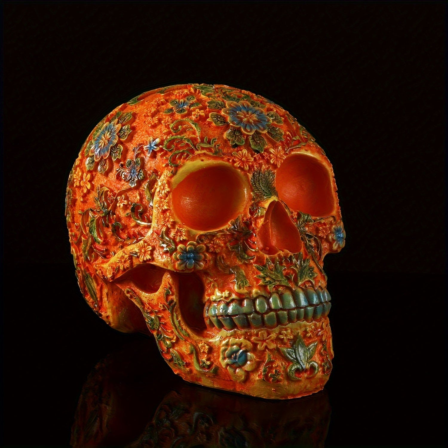 Vintage Resin Bone Skull Head with Plum Blossom Pattern