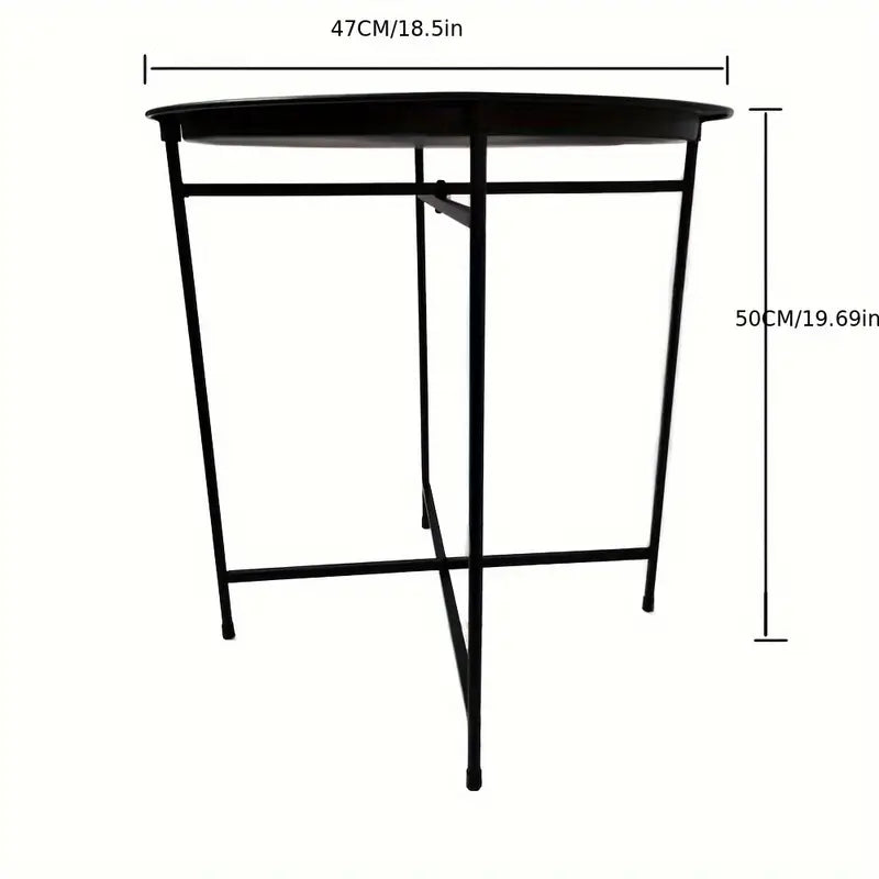 1 tier Black Round Coffee Table with Detachable Tray - Metal Edge Design