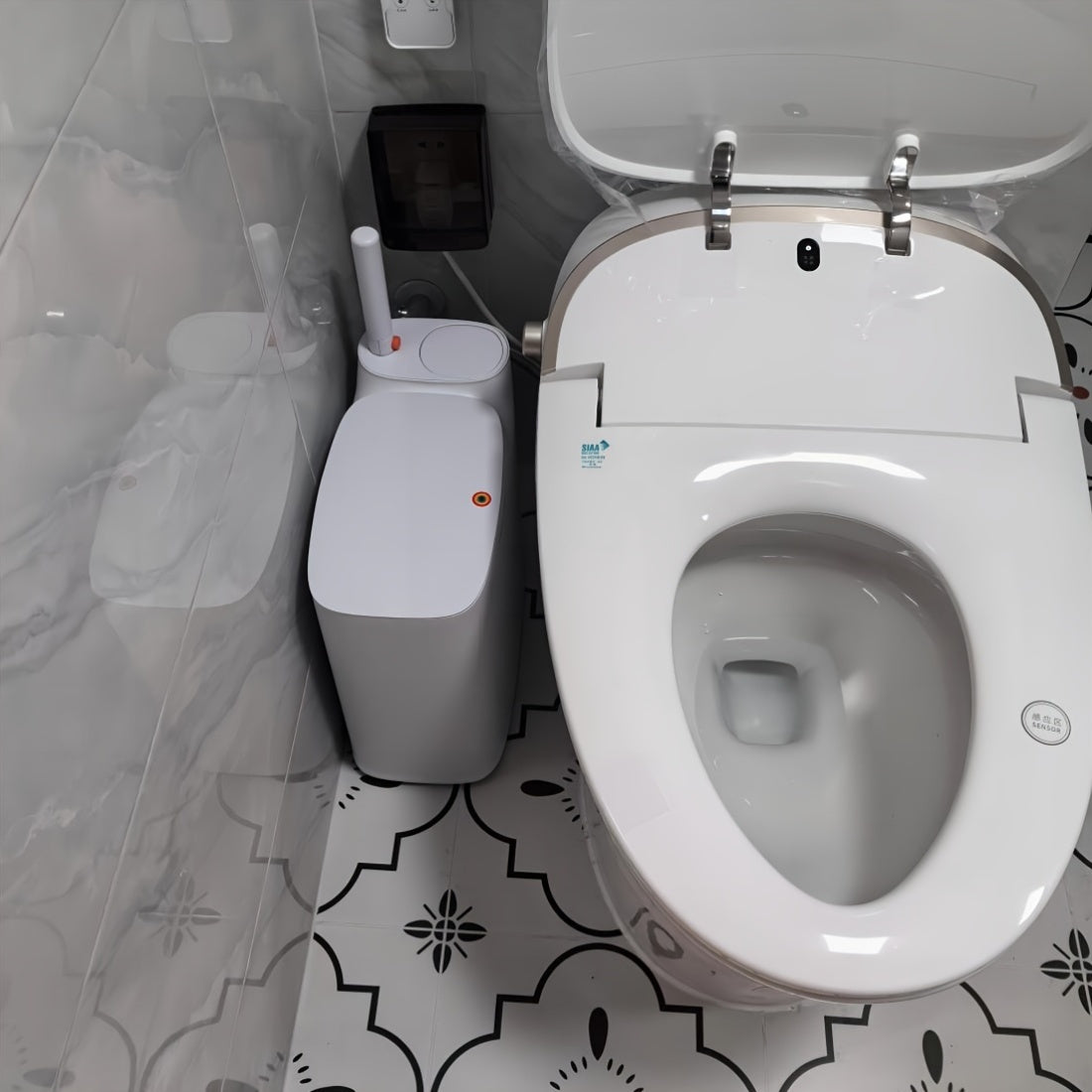 Press-Top Wastebasket And Toilet Brush Set