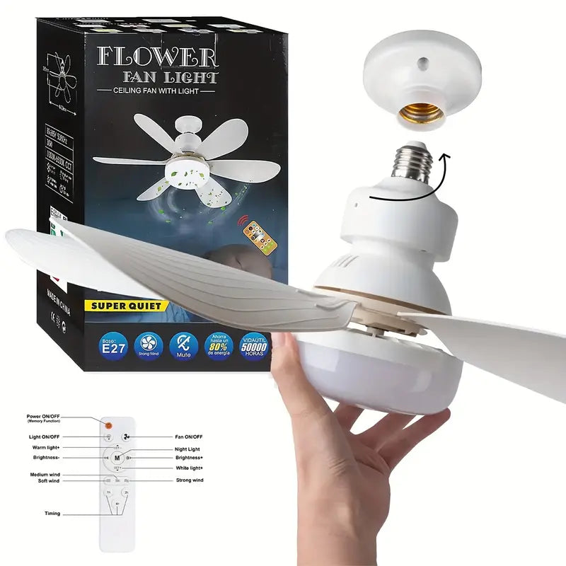 1pc Dimmable Socket Fan Ceiling with Remote Control - Traditional Style, White