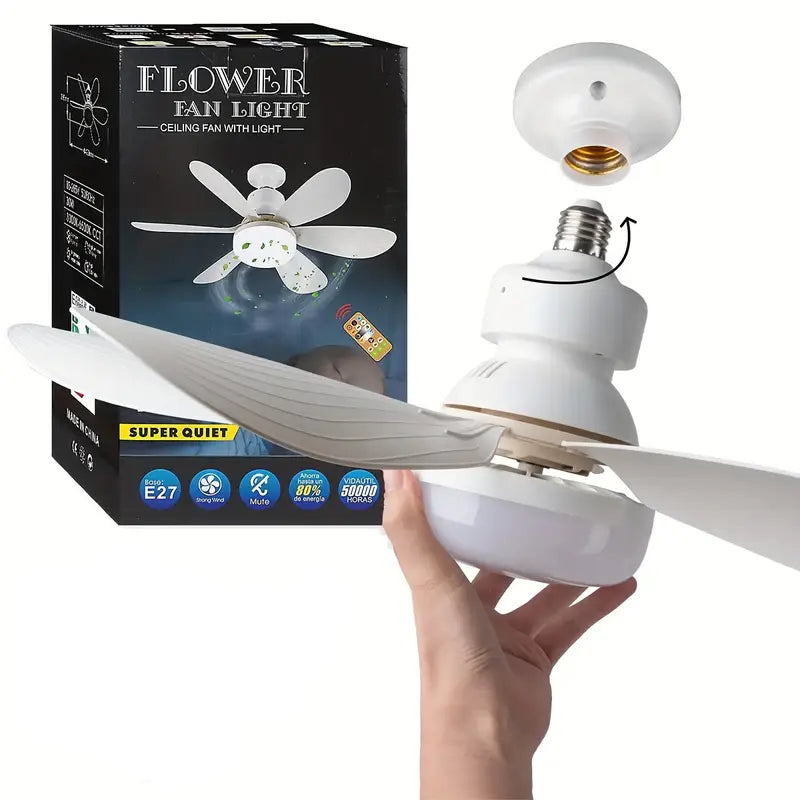 1pc Dimmable Socket Fan Ceiling with Remote Control - Traditional Style, White