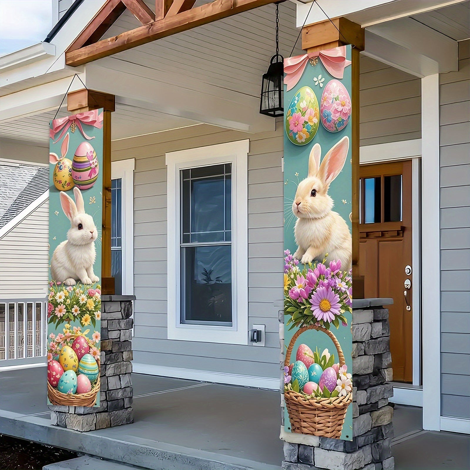Easter-Themed Door Banners with Rabbits & Eggs (1 Pair)