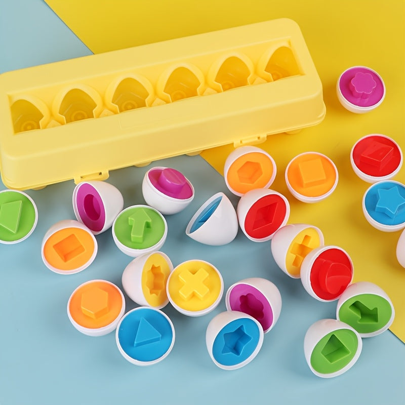 12-Pack Easter Shape Sorting Egg Toy Set for Toddlers