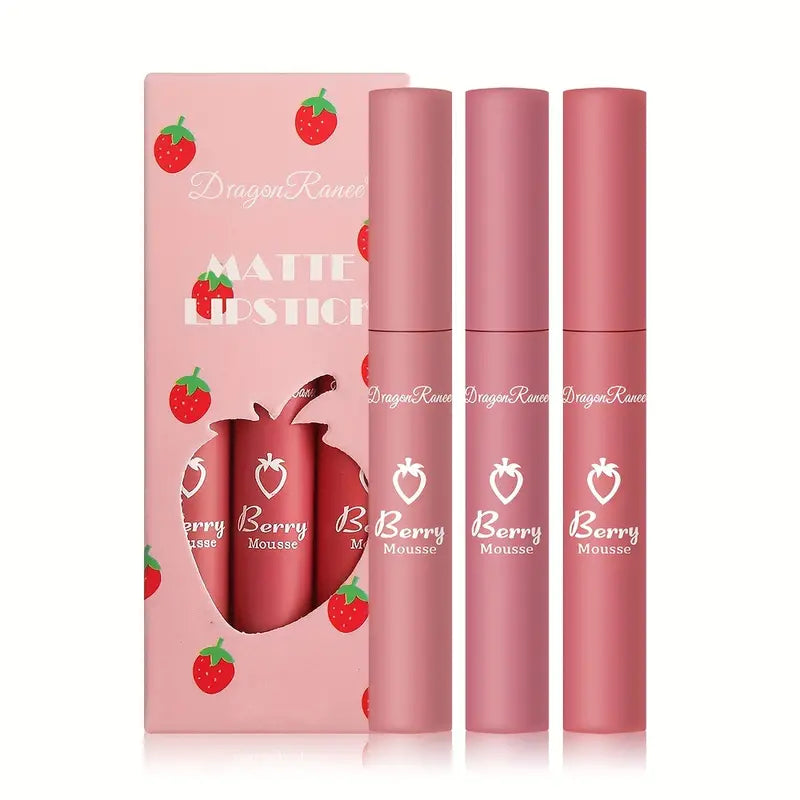 3pcs colors Light weight Softness Velvet Matte Lipstick set  - Long Lasting, Non-Stick