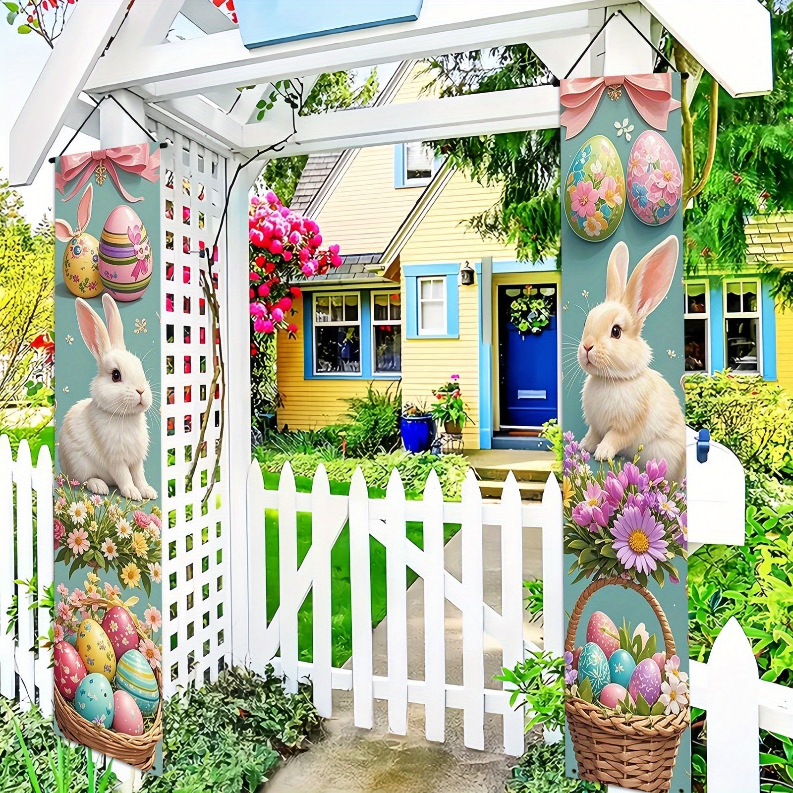 Easter-Themed Door Banners with Rabbits & Eggs (1 Pair)