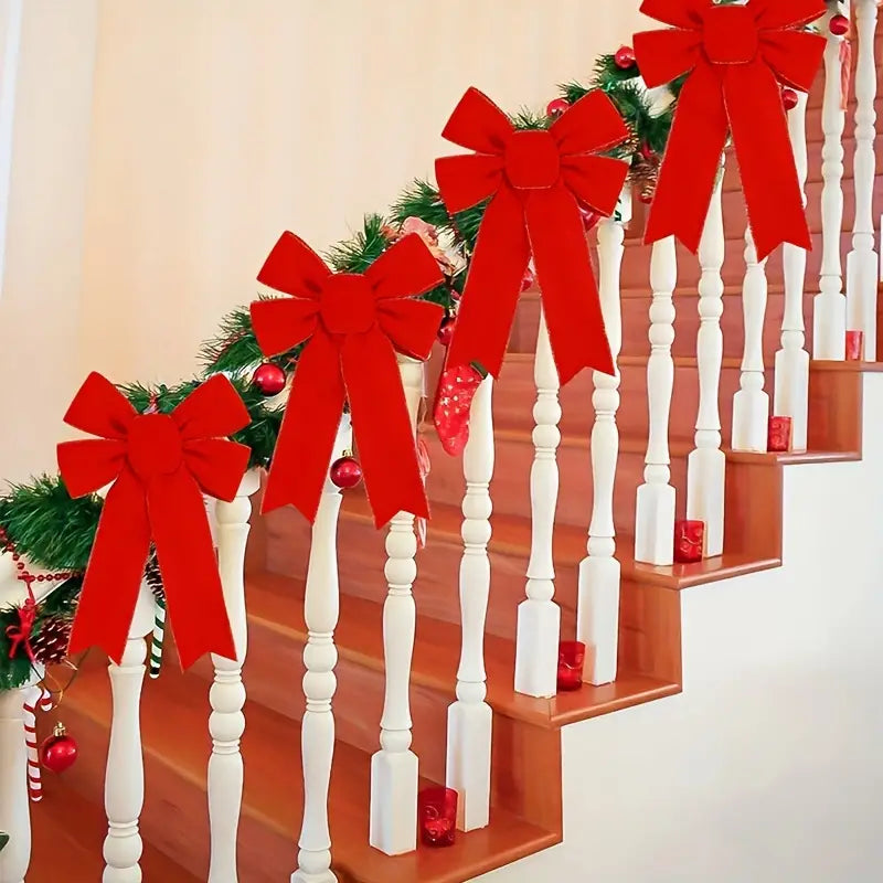 5pcs 33.02cm Red Velvet Christmas Wreath Bow
