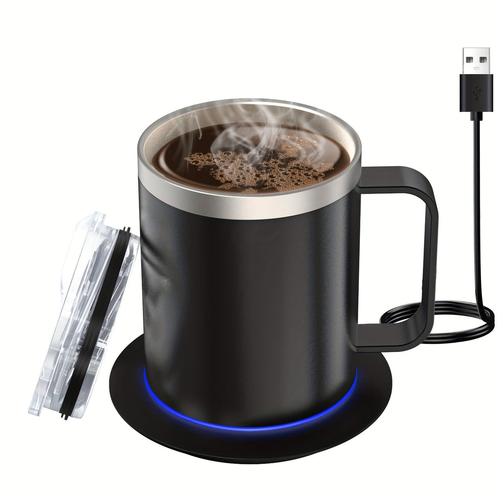 Coffee Mug Warmer Set – Stainless Steel Heated Mug with Smart Base (131°F)