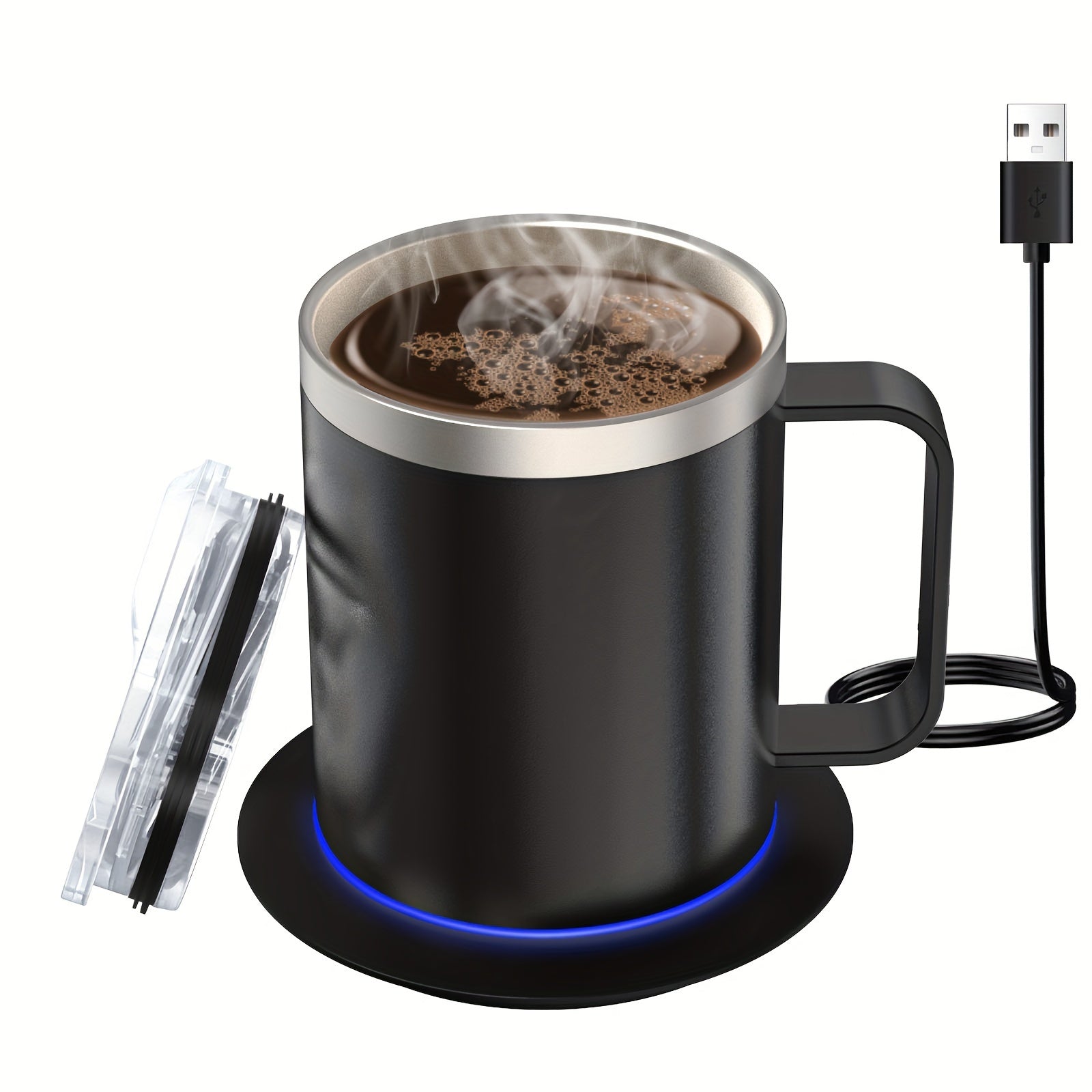 Coffee Mug Warmer Set – Stainless Steel Heated Mug with Smart Base (131°F)