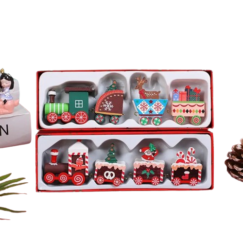 1pc Christmas Train Painted Wooden Toys Table Top Ornament Home Decoration, Christmas Gifts, Party Favors