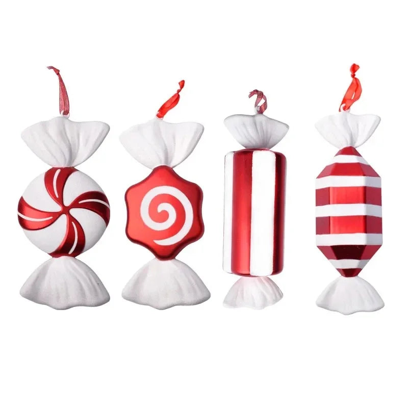 4Pcs Large Red Candy Cane Christmas Ball Ornaments
