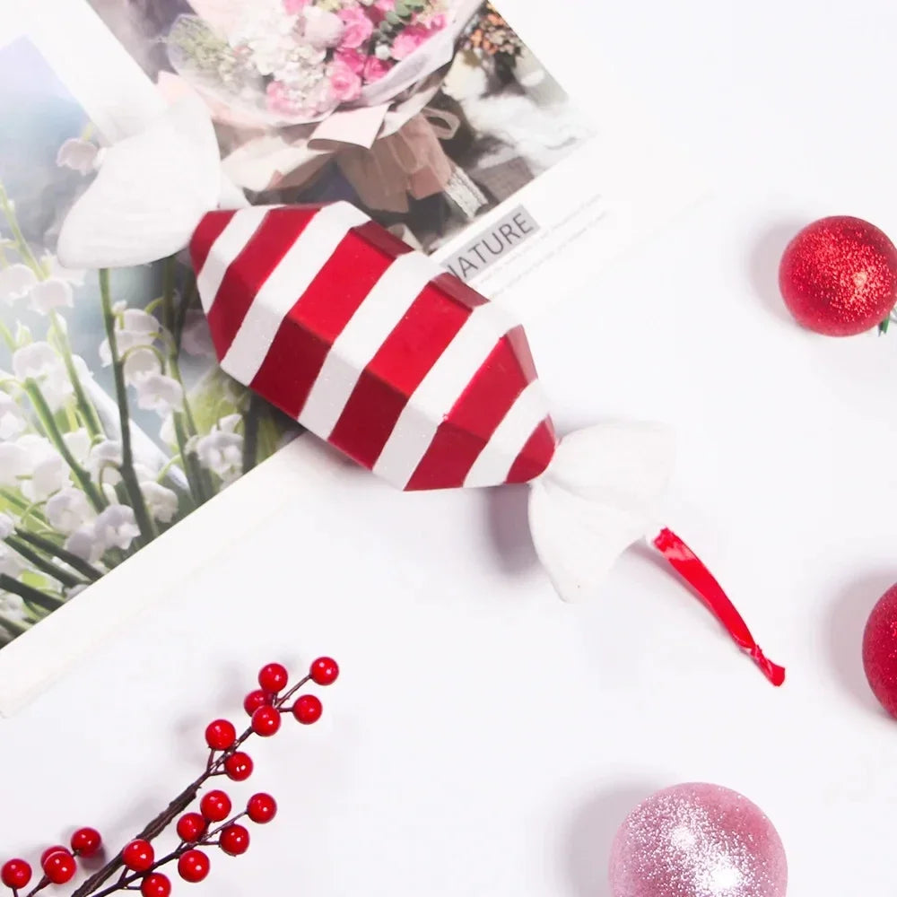 4Pcs Large Red Candy Cane Christmas Ball Ornaments