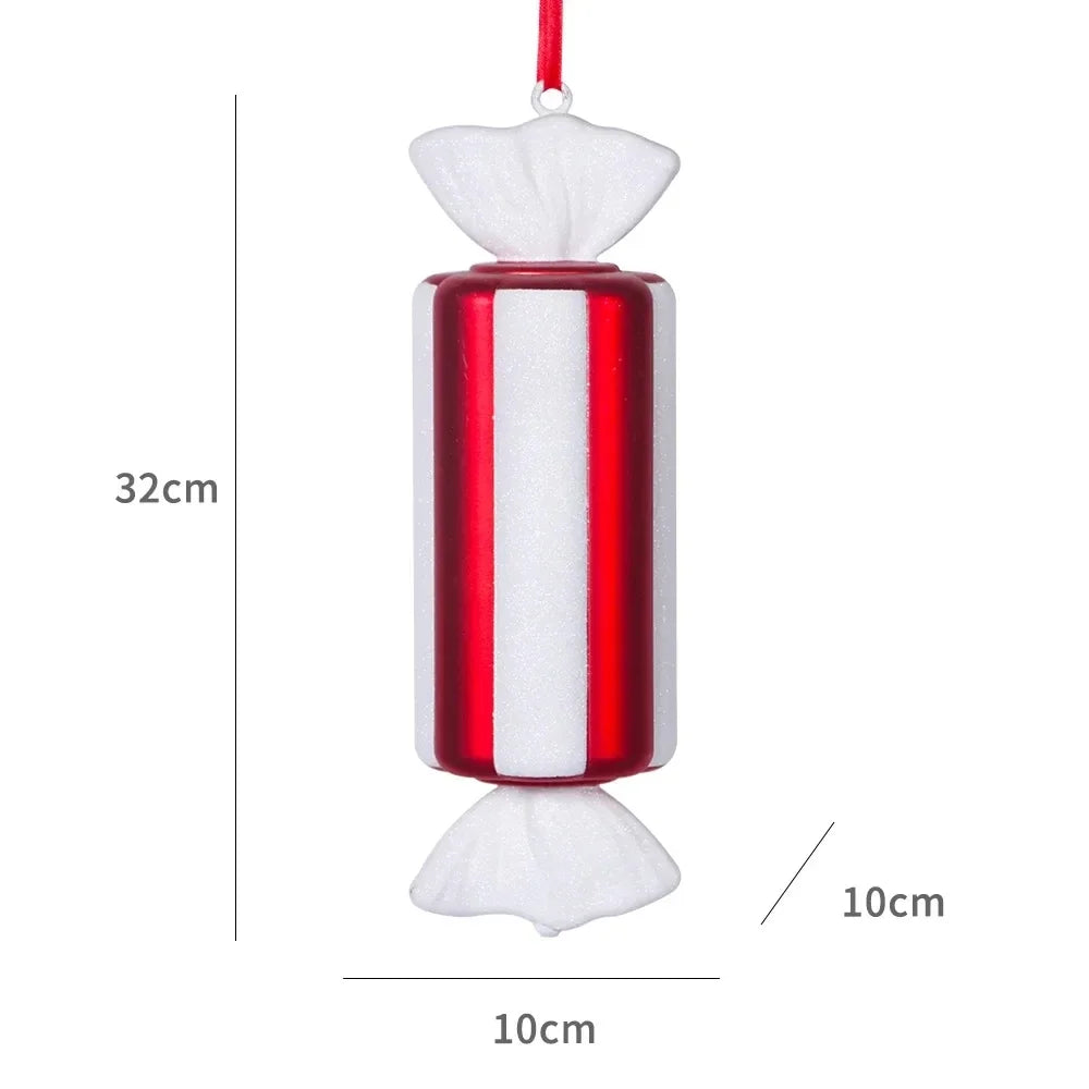 4Pcs Large Red Candy Cane Christmas Ball Ornaments