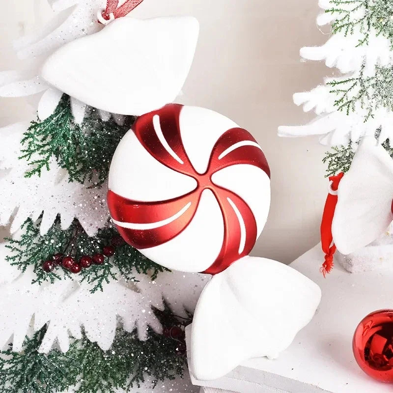 4Pcs Large Red Candy Cane Christmas Ball Ornaments