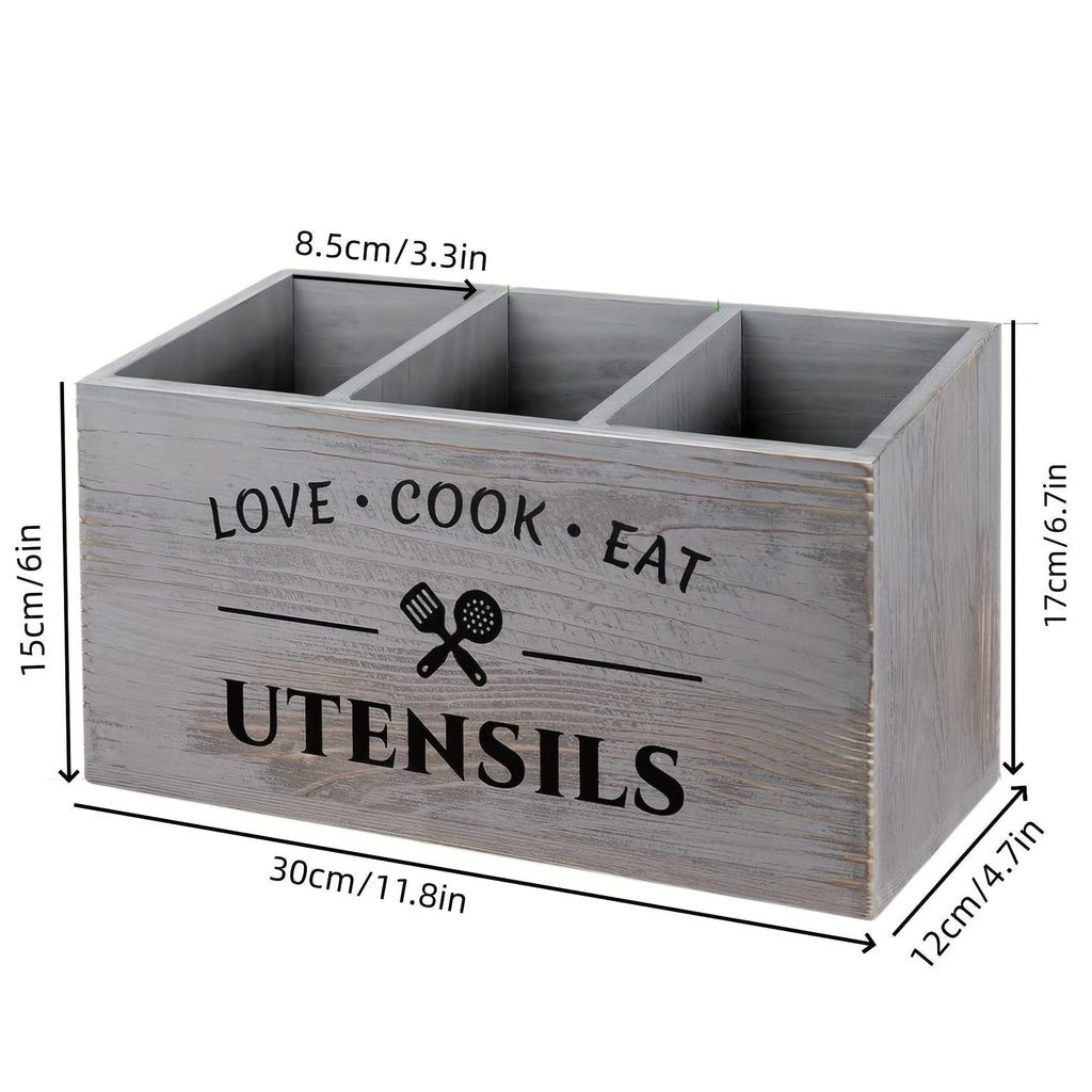 Wooden Tableware Storage Box With Grids For Kitchen